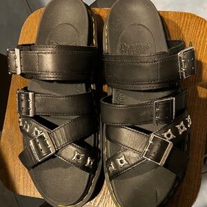 Dr. Martens Black Leather Sandals with Metallic Accents